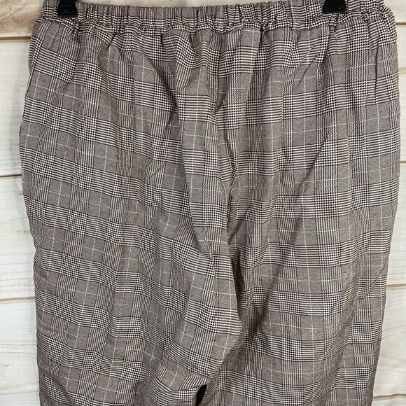 Shein Curve Brown Houndstooth Print Elastic Waist Trousers size 0XL - Picture 4 of 7